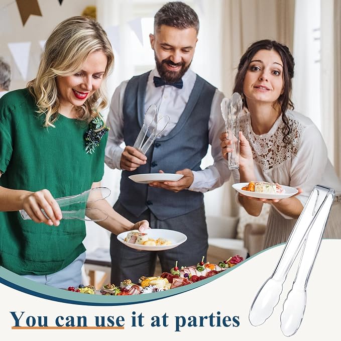 Tessco for you 25 Pcs Plastic Tongs for Serving Bulk, 9 Inch Plastic Disposable - Image 6