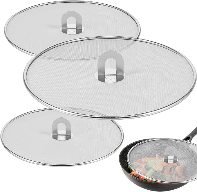 3 Pcs Splatter Guard Stainless Steel Frying Pan Splatter Screen Splash Proof by Unknown