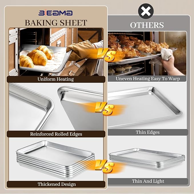 BIEAMA 6 Pack Half Size Baking Sheet Pan Aluminum Commercial Pan - Image 4