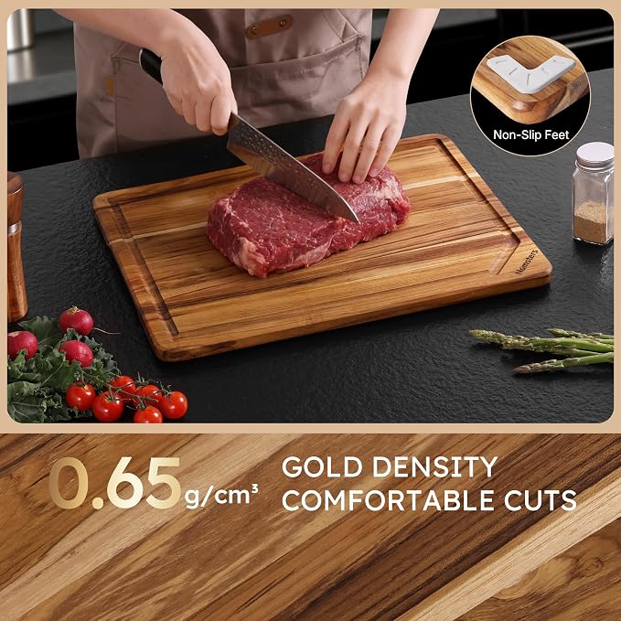 17'' Teak Wood Cutting Board for Kitchen Non Slip Charcuterie Board Serving - Image 5