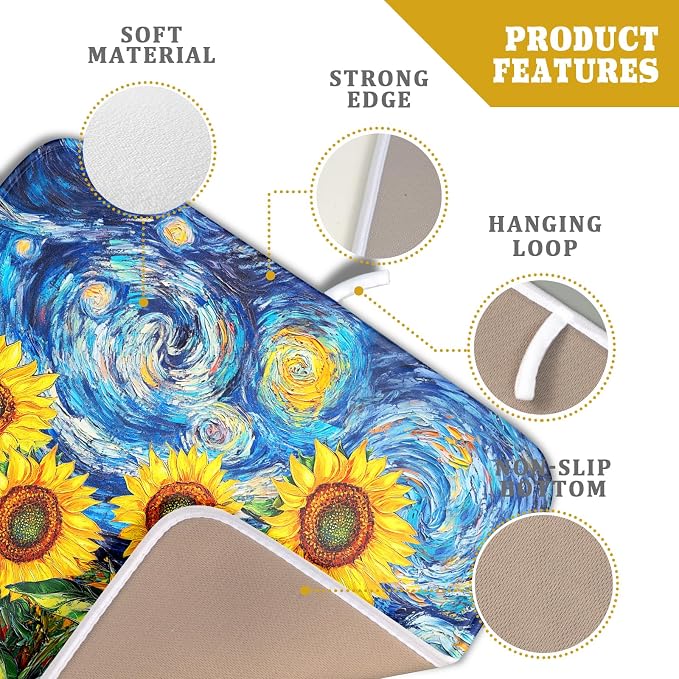 Sunflower Dish Drying Mat for Kitchen Counter 18x16 Inch Starry Night Drying Mat - Image 3