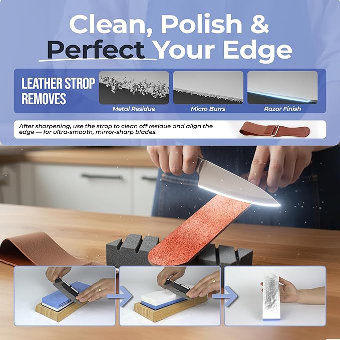 Premium Knife Sharpening Stone Set – Dual Grit Whetstones, Leather Strop - Image 5