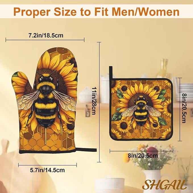 Sunflower Bee Oven Mitts and Heat Resistant Pads - Image 3
