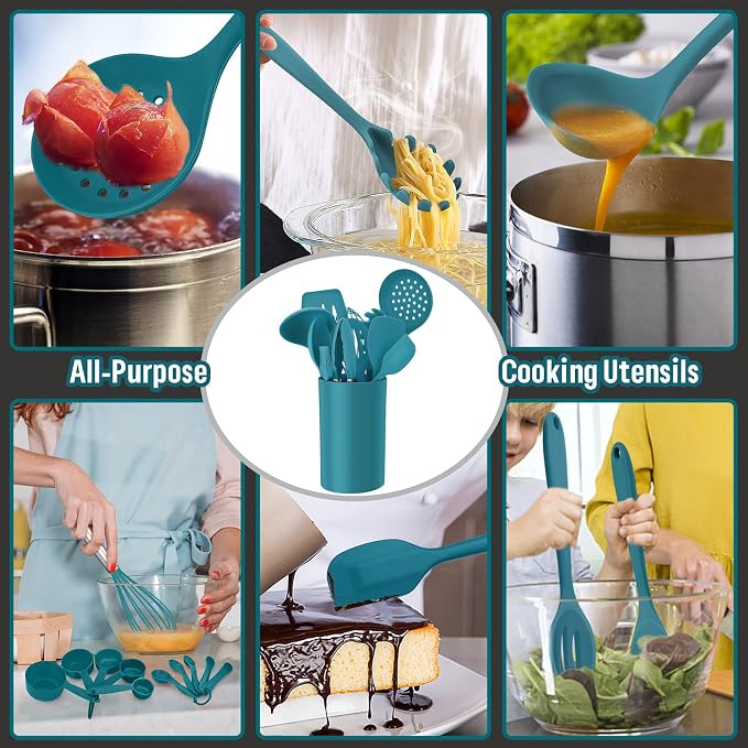 Silicone Kitchen Utensils Set, E-far 23 Pcs Blue Cooking Utensils Tools - Image 4