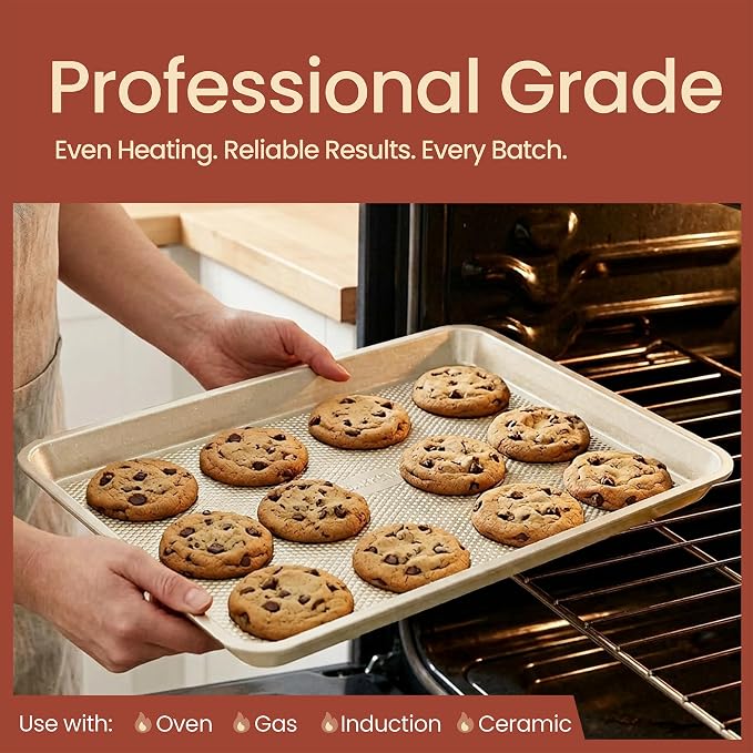Diamond Bottom Cookie Sheet Set of 2, Nonstick White Marble Carbon Steel Baking - Image 3