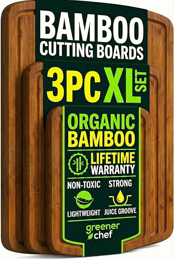 Greener Chef Luxury Bamboo Cutting Board 3-Piece Set by GreenerChef
