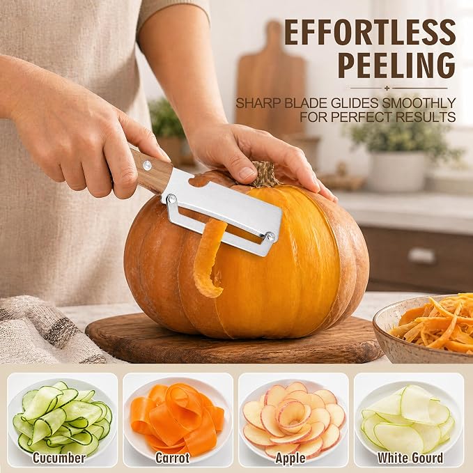 2 Pack Vegetable Peeler, with Wooden Handle & Bottle Opener, Stainless Steel - Image 5