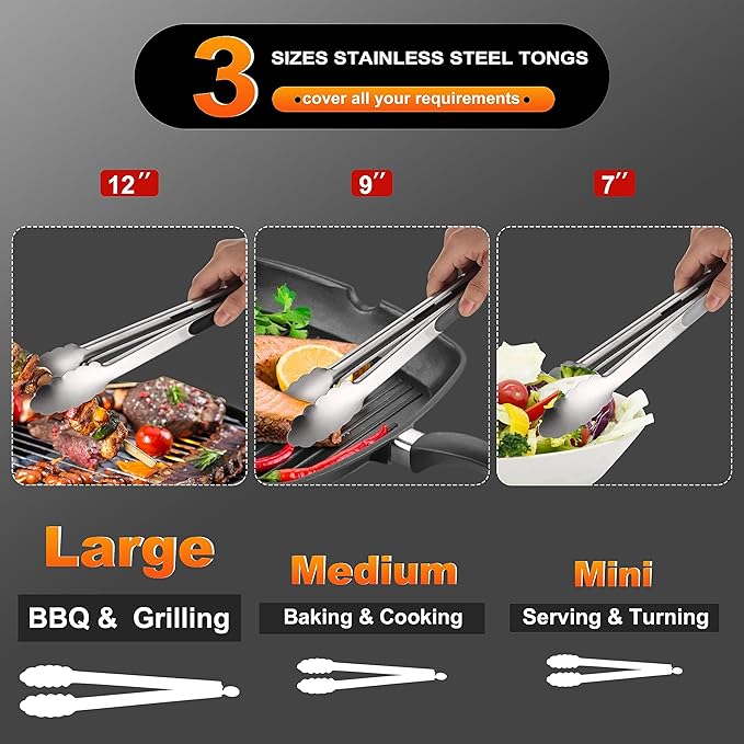 Anaeat Stainless Steel Locking Tong Set of 3 - Image 6