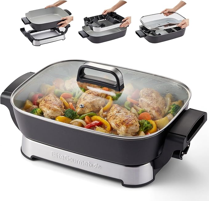 Elite Gourmet 15" x 12" x 3" Stow-Away Foldable Electric Skillet, Ceralast™ by EliteGourmet