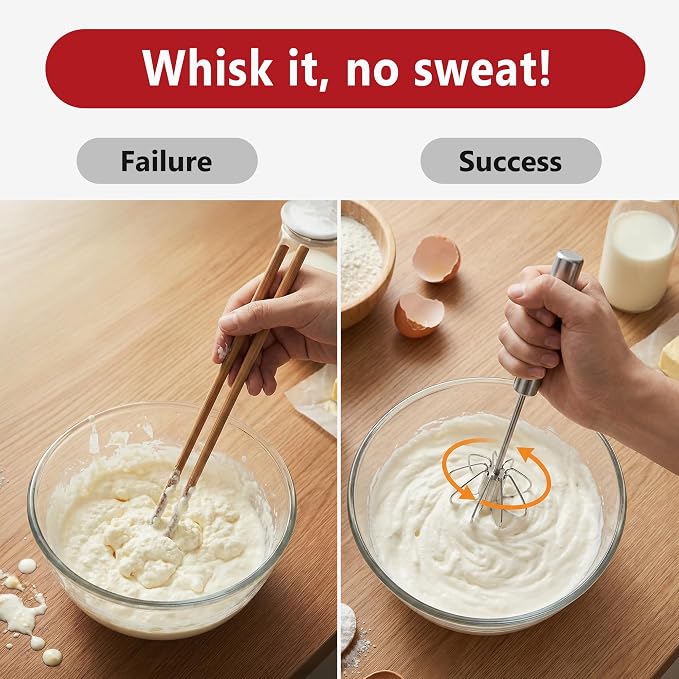 Li&Zhao Semi Automatic Whisk-2-Pack Stainless Steel Hand Push Rotary Egg Whisk - Image 3