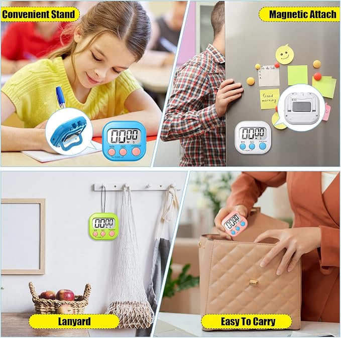 Macarrie 48 Pcs Digital Kitchen Timer Bulk Small Magnetic Backing Stand Timer - Image 5