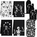 Leinuosen 8 Pcs Skull Kitchen Decor Set Kitchen Towels Gothic Oven Mitts and by Leinuosen