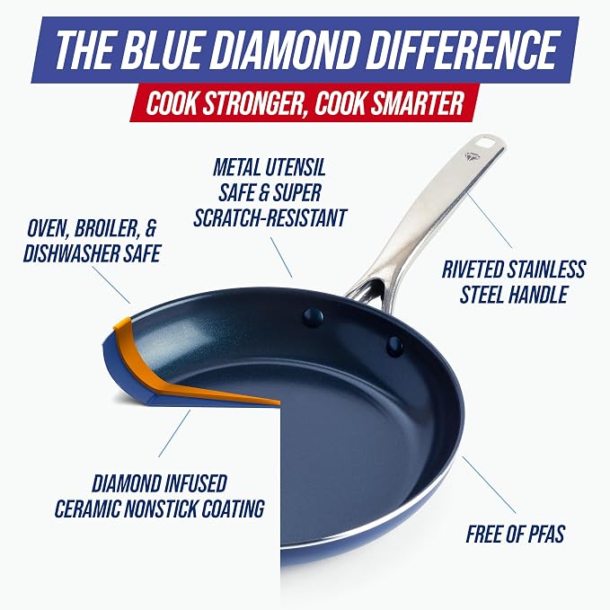 Blue Diamond 12" Nonstick Frying Pan Skillet, Diamond Infused PFAS & PTFE-Free - Image 4
