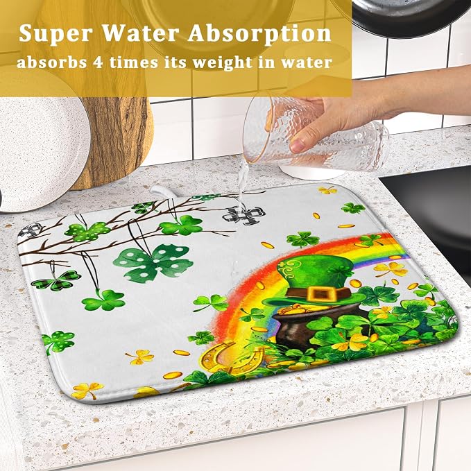 Giwawa St Patrick Dish Drying Mat Small Lucky Clover Tree Shamrock Dish Drainer - Image 7