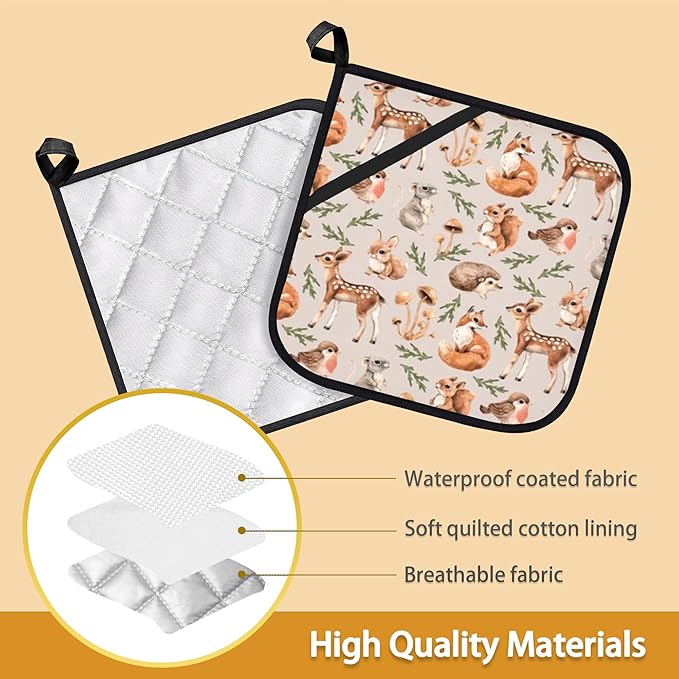Mushroom Squirrel Deer Hedgehog Pot Holder Set of 2, Heat Resistant Potholders - Image 3