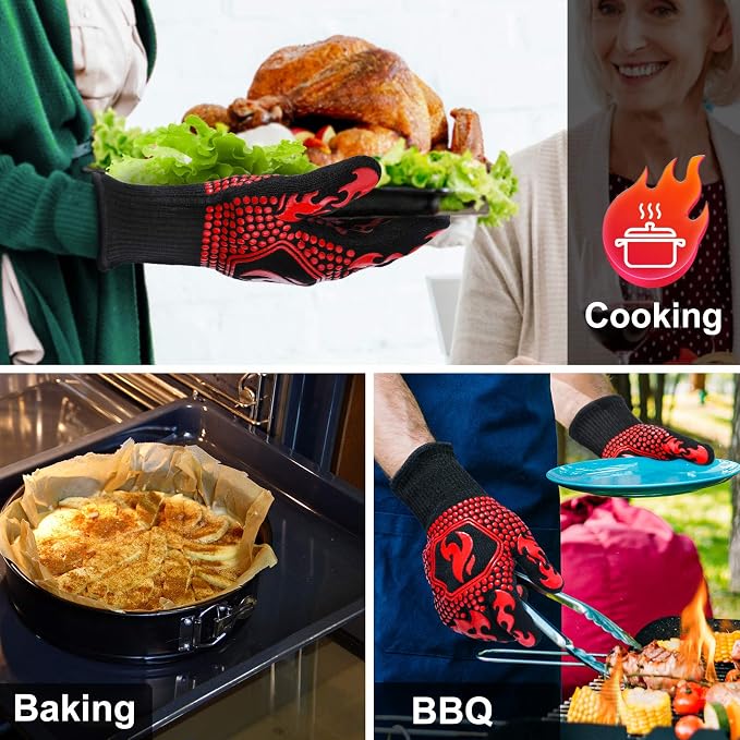 QUWIN BBQ Gloves, BBQ Accessories 1472℉ Extreme Heat Resistant, Grilling Gloves - Image 5