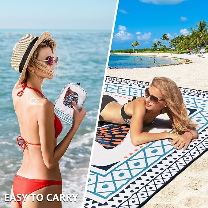 WIWIGO Beach Blanket Waterproof Sandproof Beach Mat 79" X 83"/10'x9'for 2-8 - Image 4