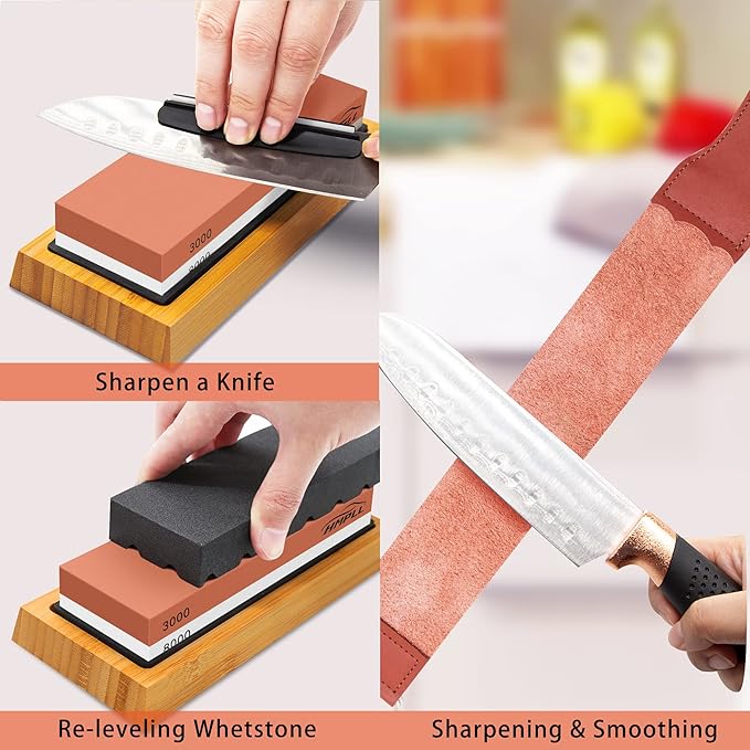 HMPLL Knife Sharpening Stone Set, Professional Whetstone 4 Side Grit 400/1000 - Image 4
