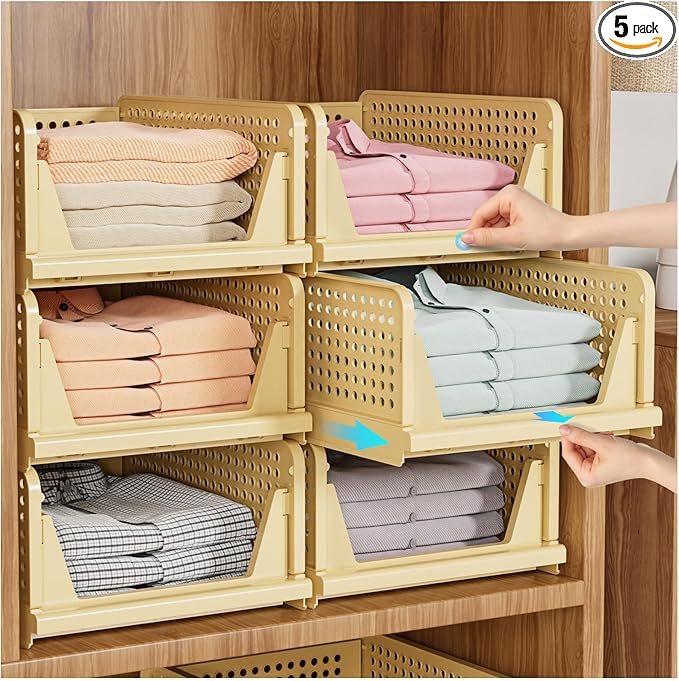SNSLXH 5 Pack Stackable Closet Organizer Box, Space-Saving Clothes Storage by SNSLXH