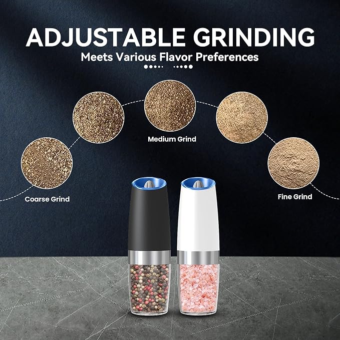 UNNEES Gravity Electric Salt and Pepper Grinder set of 2, Automatic Salt And - Image 3