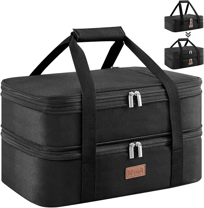 Lifewit Insulated Double Decker Casserole Carrier, Expandable Lasagna Lugger by Lifewit