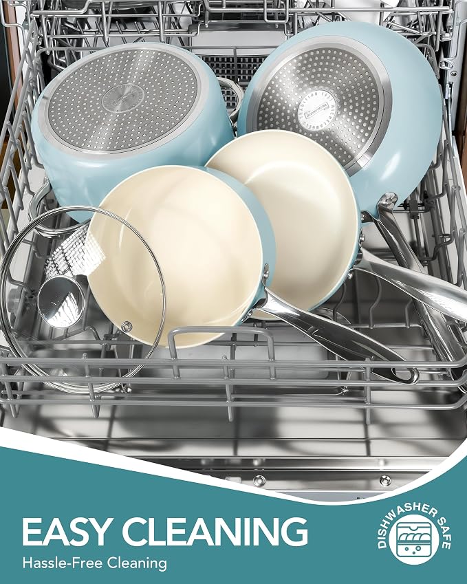 MICHELANGELO Pots and Pans Set Non Stick, 8-Piece Ti-infused Ceramic Cookware - Image 7
