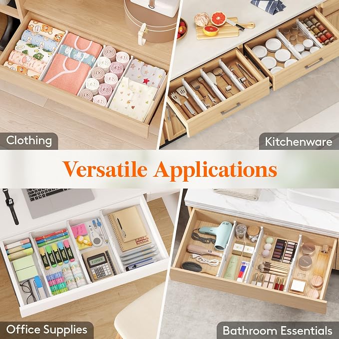 Lifewit 4" Tall 9 Pack Drawer Dividers, 27-42cm/10.5-16.5" Expandable Drawer - Image 7