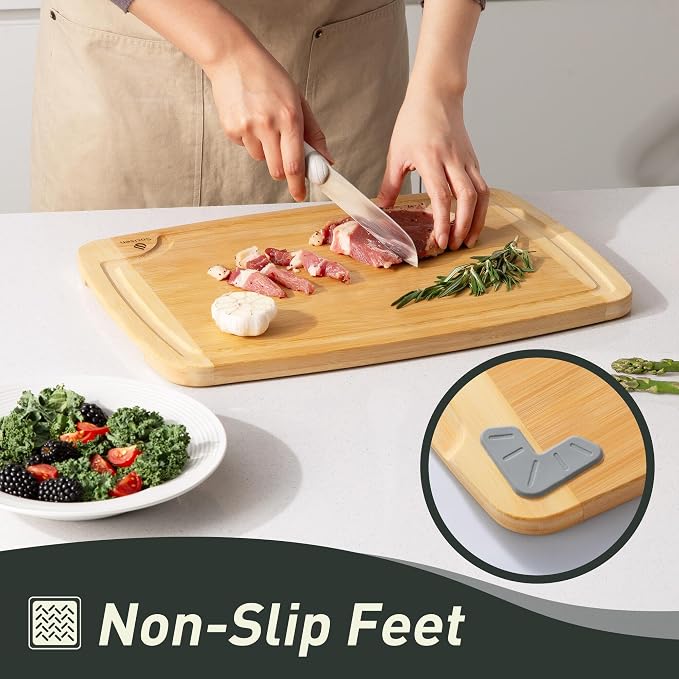 Bamboo Cutting Board Set Non Slip Feet Over Sink Acrylic Counter Lip Glass - Image 3