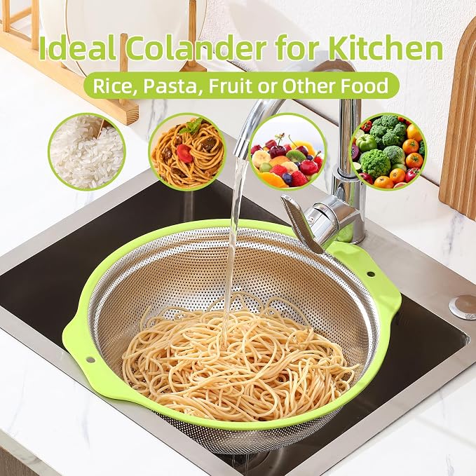 Colander Stainless Steel Microporous, 4QT Large Capacity Rice Strainer - Image 4