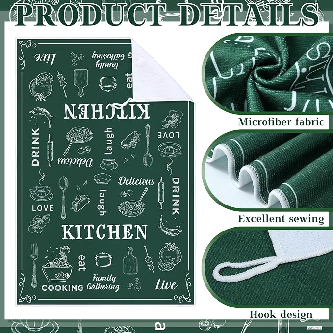 12 Pcs Farmhouse Kitchen Decor and Accessories Sets 4 Green Kitchen Towels 4 - Image 5