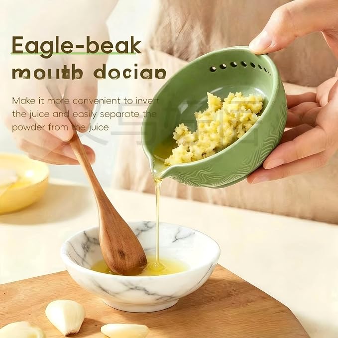 Garlic Grater Bowl 7-hole 2-in-1Kitchen Spanish Handheld Herb Stripper Ceramic - Image 7