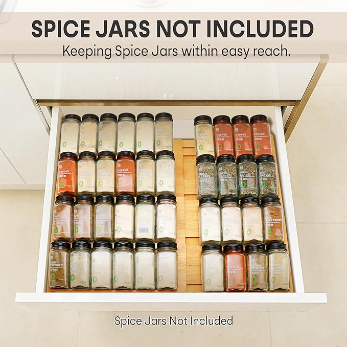 Bamboo Spice Drawer Organizer, Expandable 4 Tier Spice Rack - Image 3