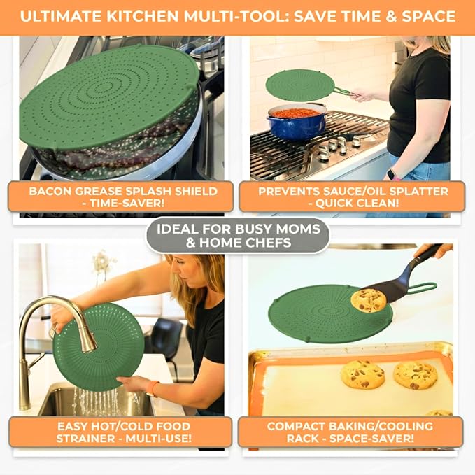 Silicone Splatter Screen for Frying Pan, 13” Green – Grease & Oil Splatter Guard - Image 4