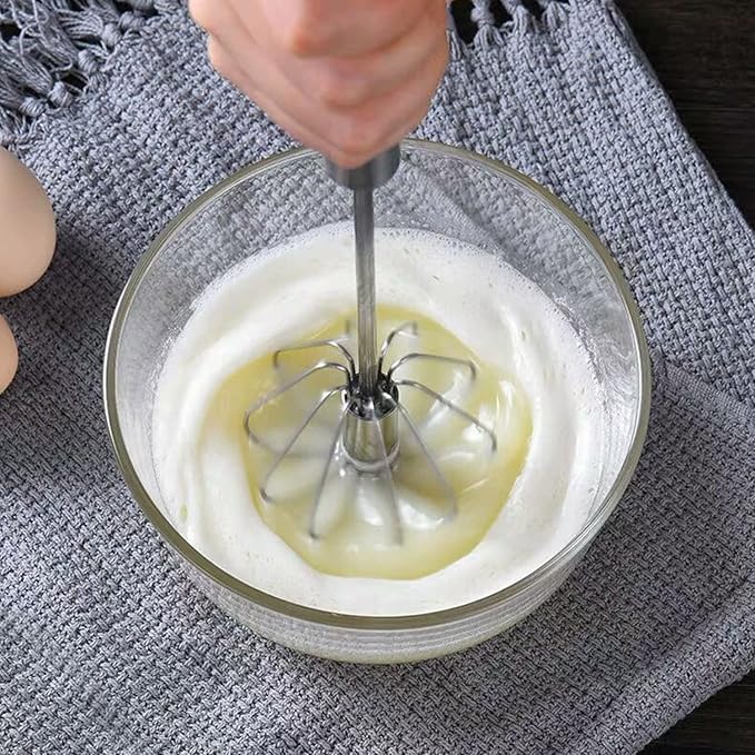 Semi-automatic Whisk, Stainless Steel Egg Beater, Hand Push Rotary Whisks Mixer - Image 6