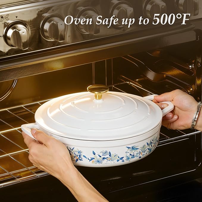 CAROTE 3.5QT Shallow Dutch Oven Enameled Cast Iron Braiser - Image 4