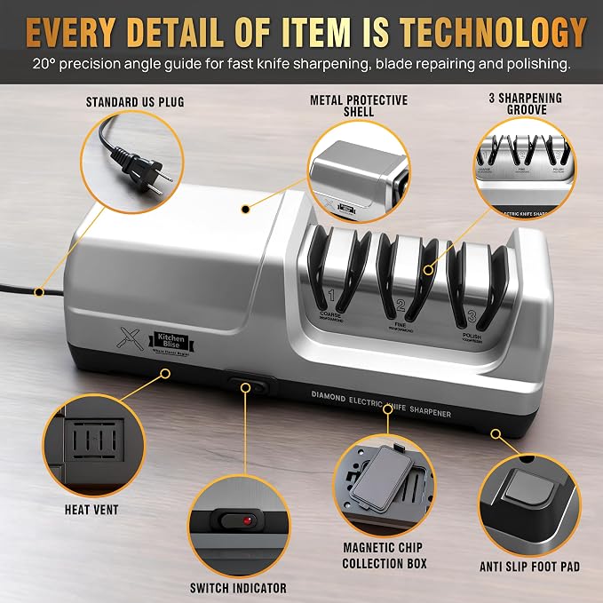 Electric Knife Sharpener for Kitchen—Fast Sharpening to Restore and Polish Chef - Image 3