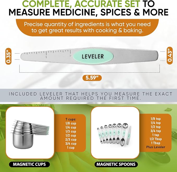 Spring Chef Magnetic Measuring Cups & Spoons Set, Strong N45 Magnets, Heavy - Image 6