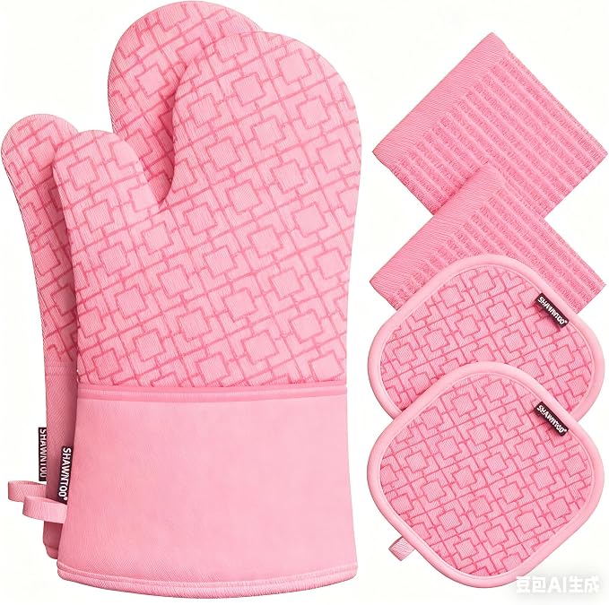 Oven Mitts and Pot Holders Sets 6pcs, Kitchen Oven Glove, High Heat Resistant by OvenMitts