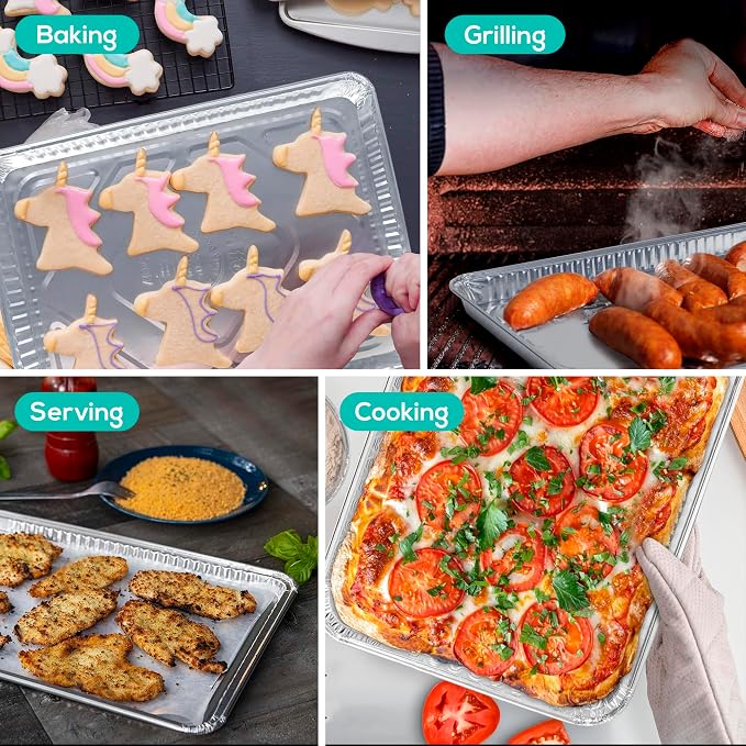 PLASTICPRO Aluminum Pans 10 Pack Disposable Cookie Sheets 13 x 17 Baking Pans - Image 2