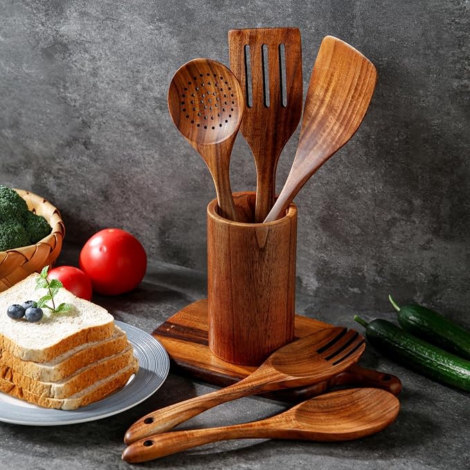 5 Piece Teak Wood Cooking Utensils Set - Image 9