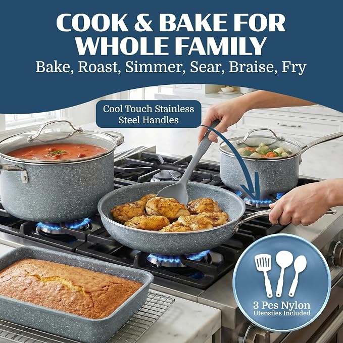 Granitestone Ceraluxe 20 Pc Ceramic Cookware Set Nonstick, Complete Pots and - Image 5