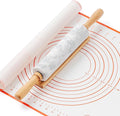 Marble Rolling Pin with Non-Stick Silicone Mat & Wood Base, 16.9-Inch Heavy by WORHE