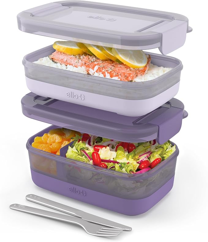 Ello 2-Pack Bento Box Lunch Stack Plastic Food Storage Container | Leak-Proof by Ello
