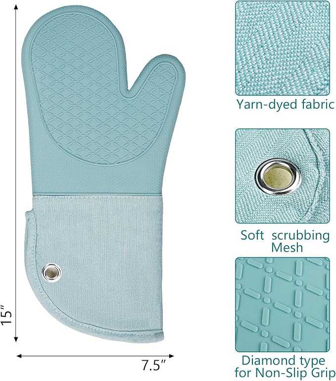 Professional Microwave Silicone Oven Mitts one Pair, Kitchen Mitten Set - Image 2