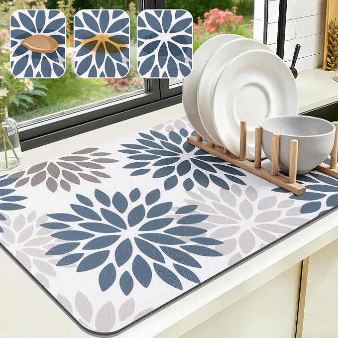 Findosom Floral Dish Drying Mat, Cuttable Drying Mat by Findosom