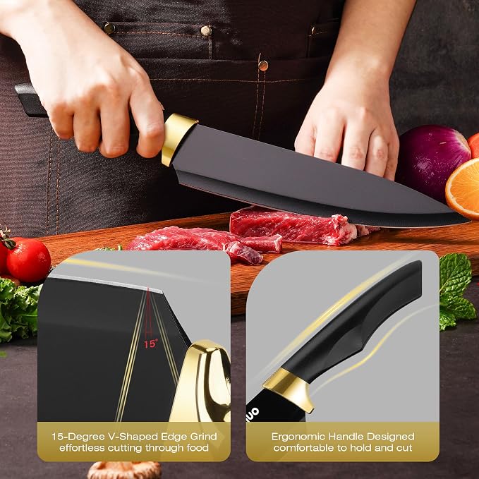 Knife Set With Block, Dishwasher Safe Kitchen Knife Set With Built-In Sharpener - Image 2