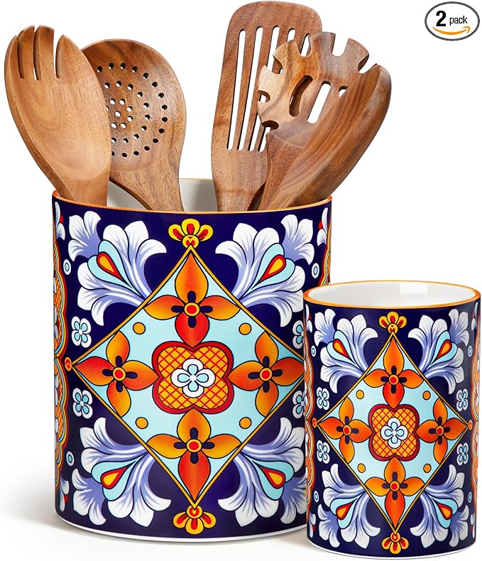 vancasso SIMI Utensil Holder, 7.3"+5.5" Porcelain Kitchen Utensil Holder by vancasso