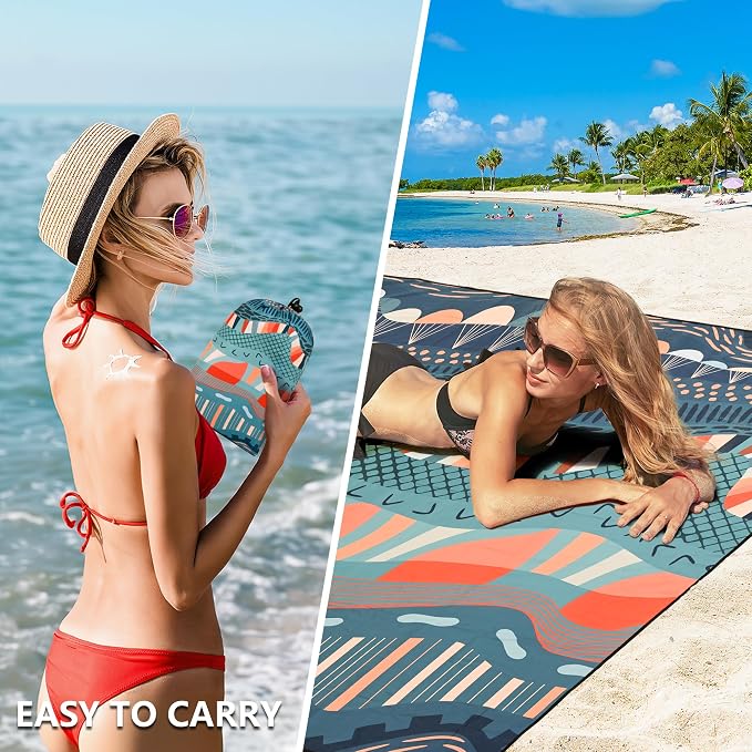 WIWIGO Beach Blanket Waterproof Sandproof Beach Mat 79" X 83"/10'x9'for 2-8 - Image 4