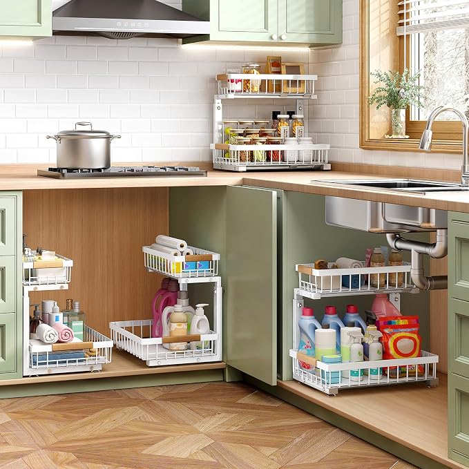 Kitstorack Under Sink Organizer, 2 Tier Under the Sink Storage, Slide out Pull - Image 9
