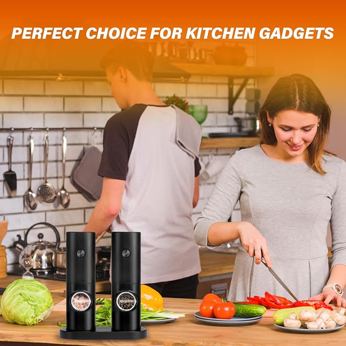Simple Deluxe Electric Salt and Pepper Grinder Set, One Hand Adjustable - Image 2